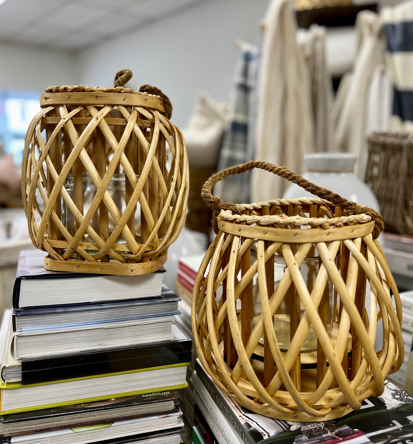 Woven Lanterns with Glass Insert - set of 2