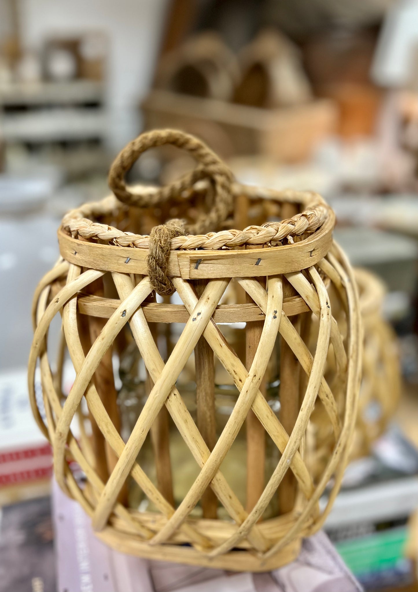 Woven Lanterns with Glass Insert - set of 2