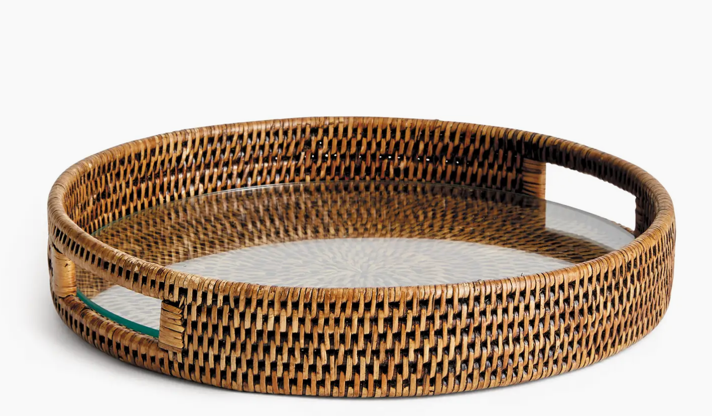 Burma Rattan Round Serving Tray-Brown