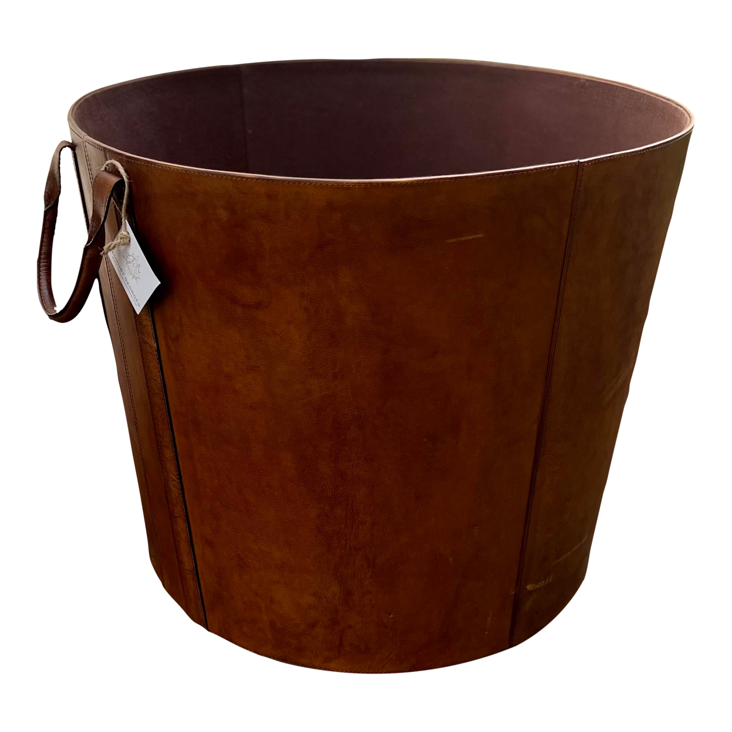 Leather Log Bucket w/Handles