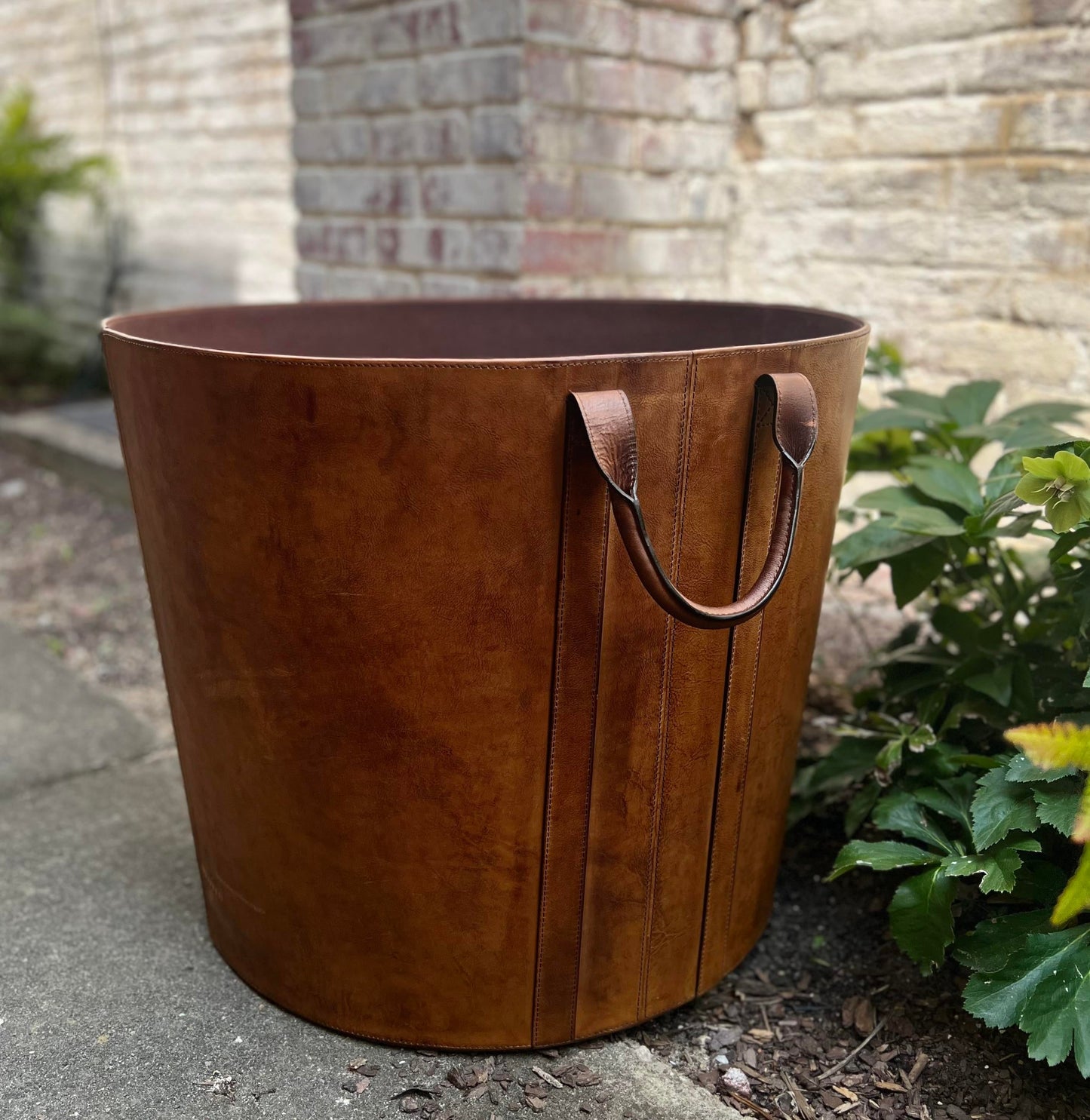 Leather Log Bucket w/Handles