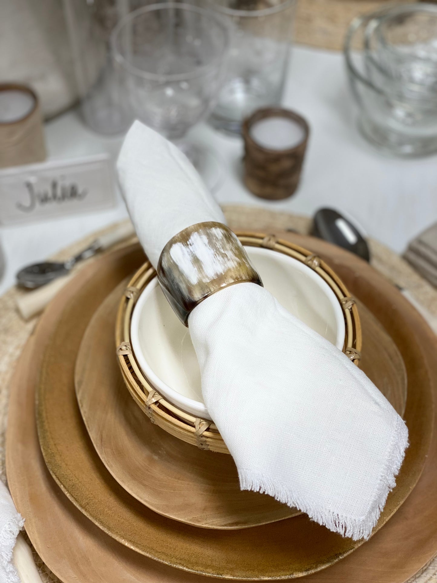 Set of Two Linen Napkins w/Fringe in White or Navy