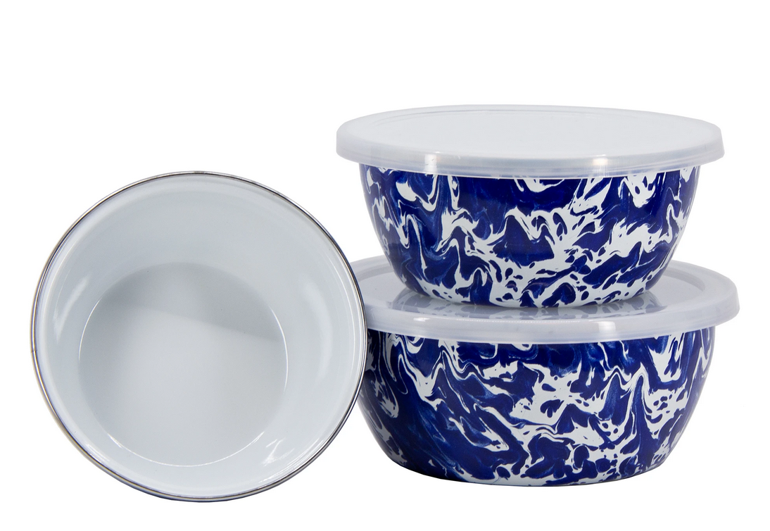 Blue and White Enamelware Cookware