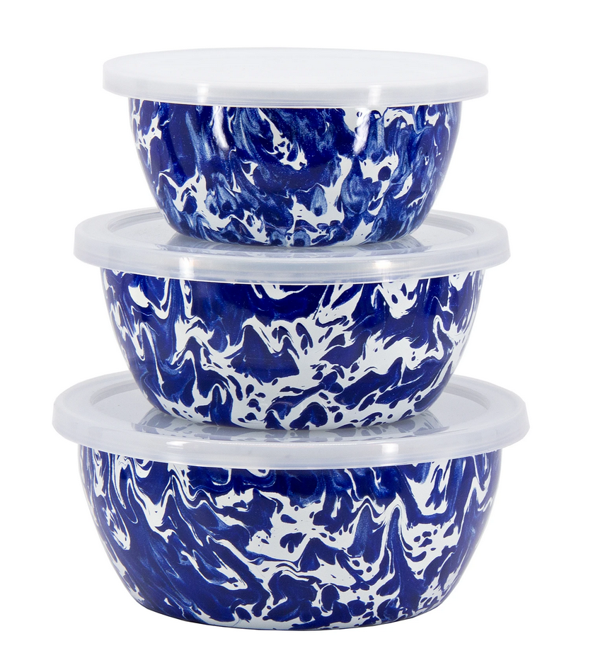 Blue and White Enamelware Cookware