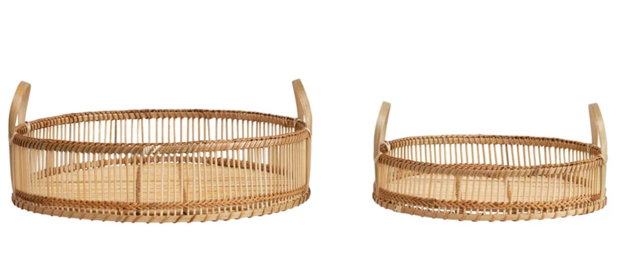 Set of 2 Handwoven Bamboo Trays