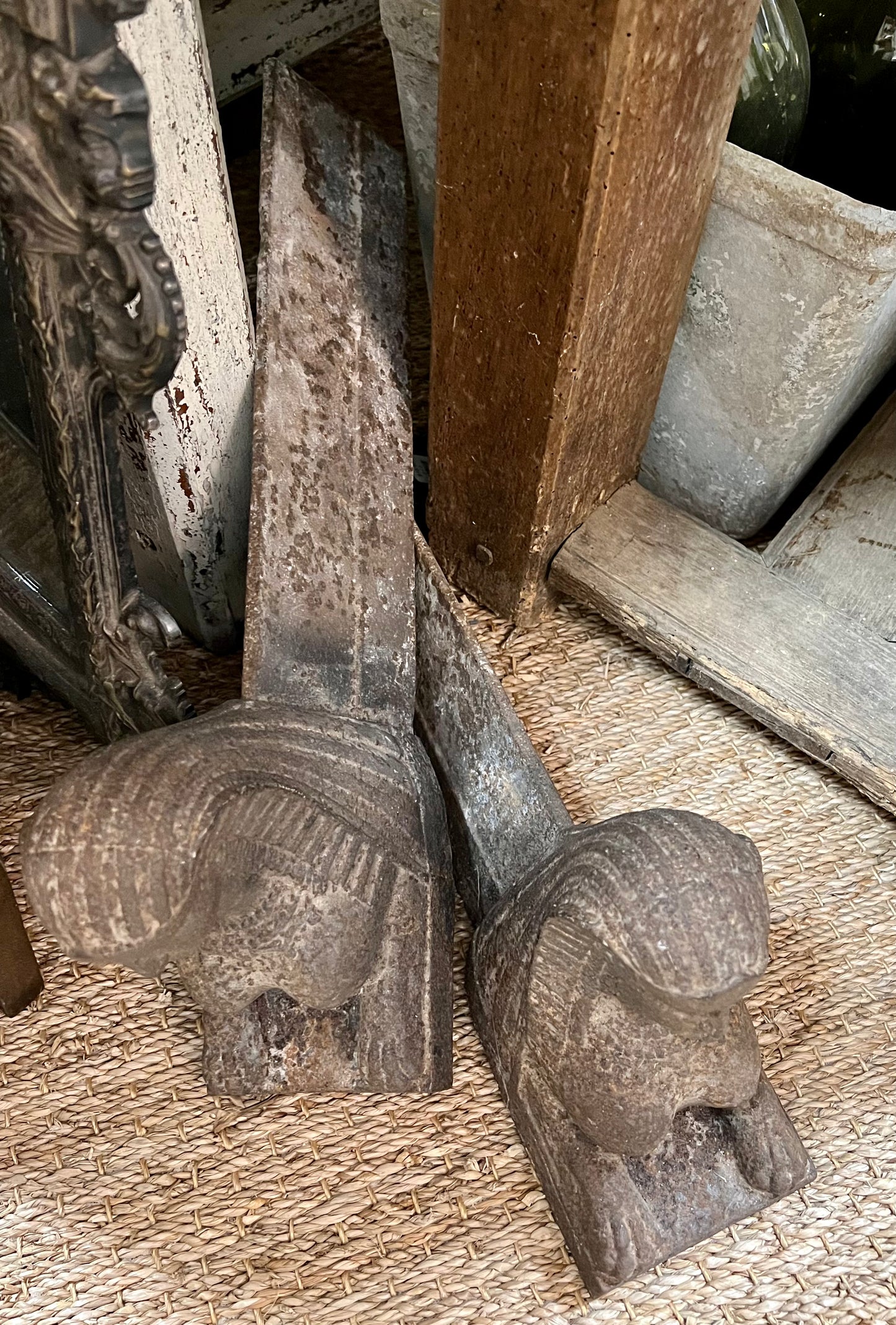 Antique Sphinx Andirons