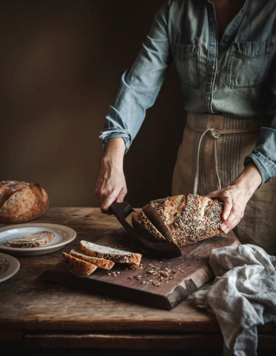 Farmhouse Pottery Pantry Wooden Bread Bow Walnut