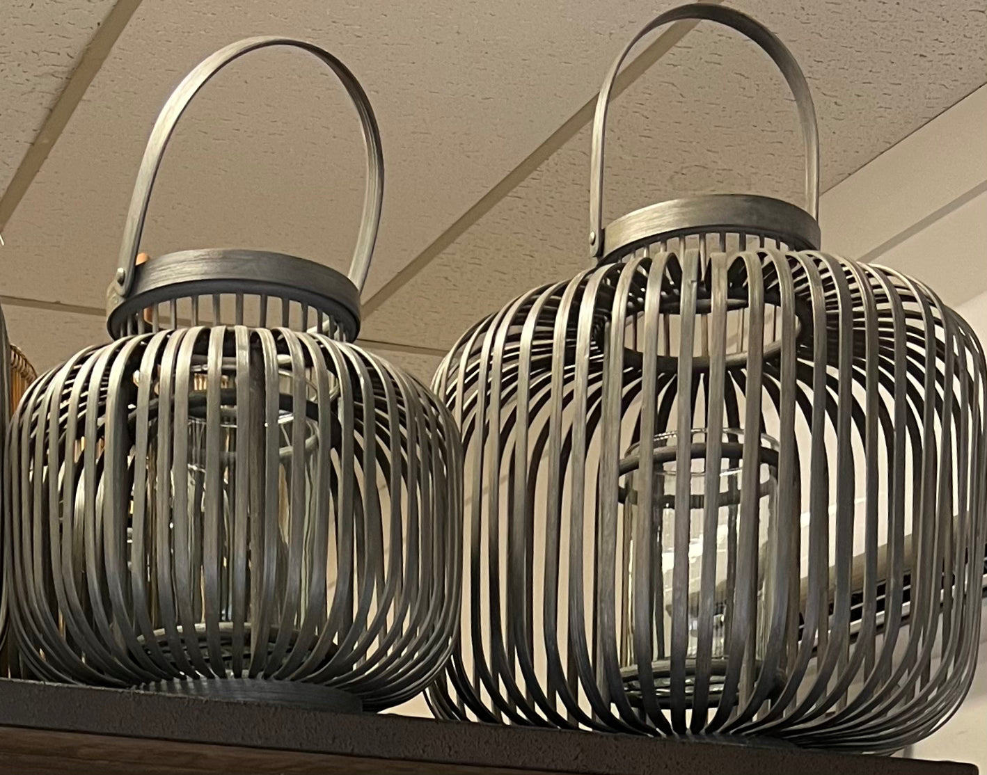 Gray Bamboo Lantern with glass insert ~ 2 sizes available
