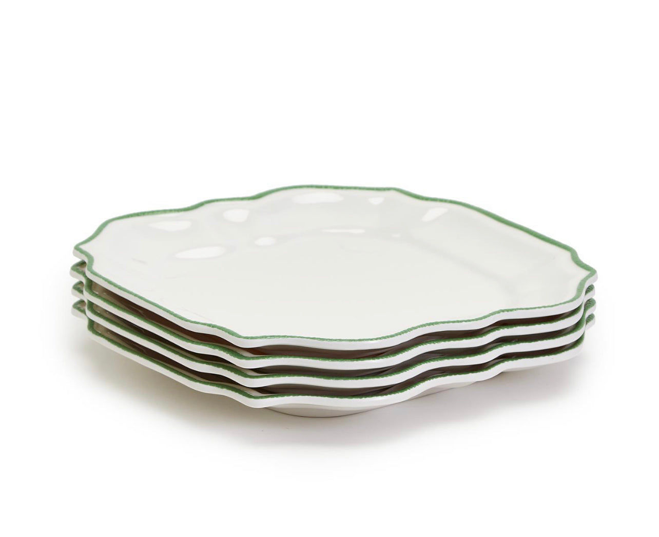 Garden Soiree Set of 4 Dinner Plates with Green Border
