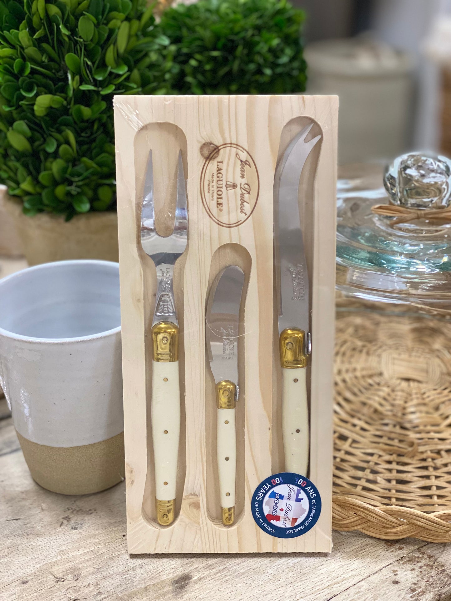 Jean Dubost 3pc Cheese Set with Ivory handles