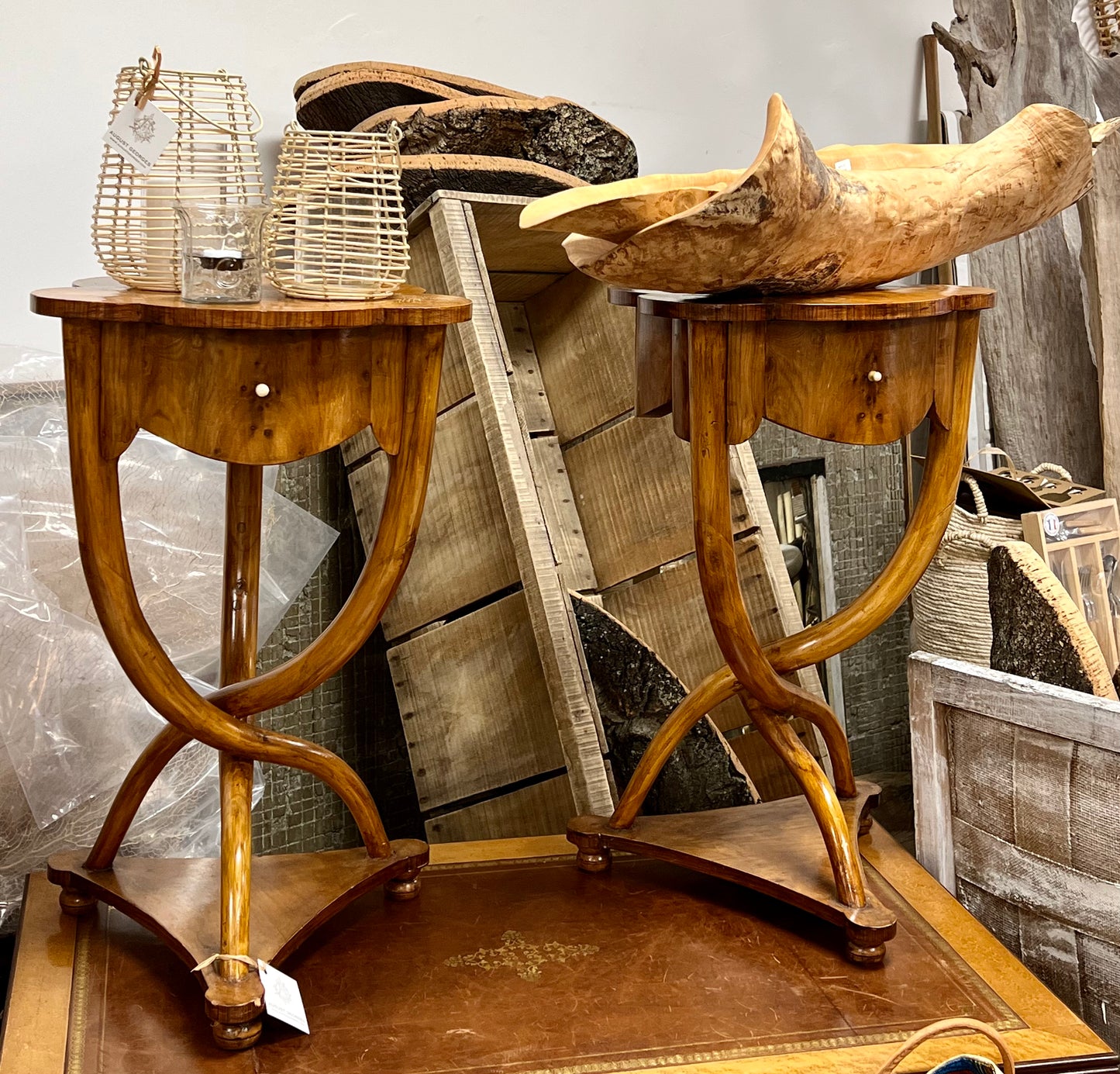 Pair of Vintage Occasional Tables with Curved Legs