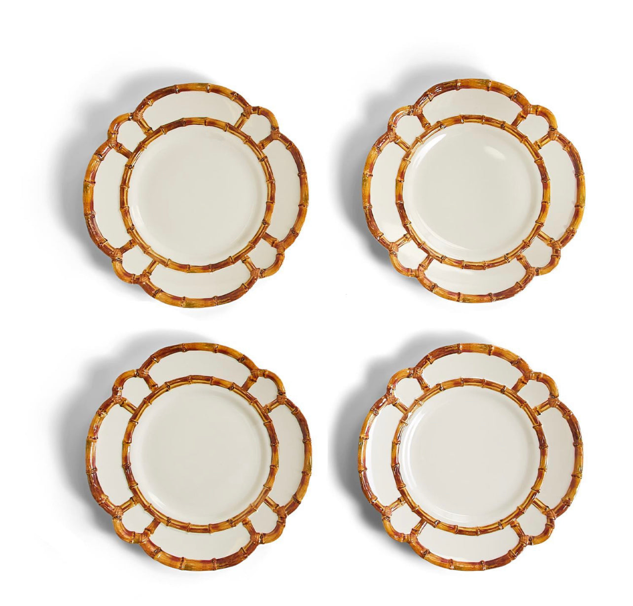 Set of 4 Bamboo Touch Dinner Plates with Bamboo Rim
