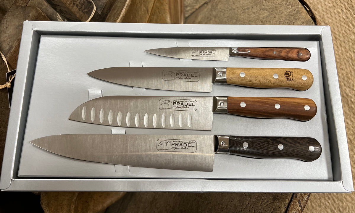Jean Dubost 4 Kitchen Knives Set Mixed Woods in Gift Box