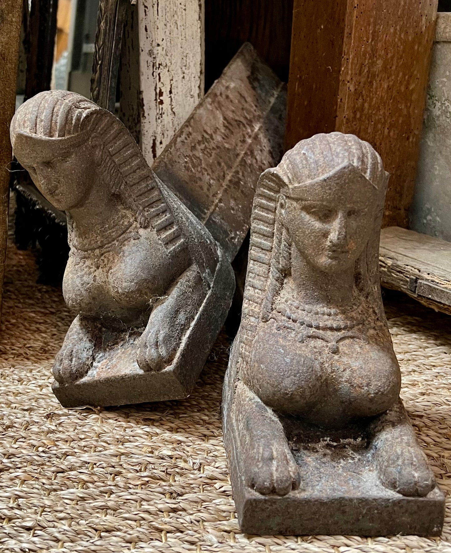 Antique Sphinx Andirons