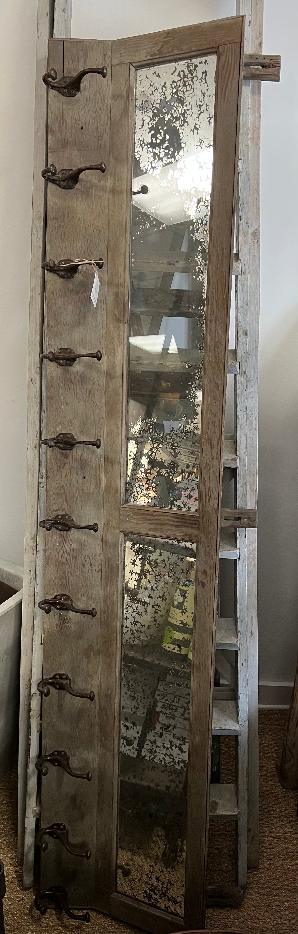 Wooden Coat Rack with Mirrors, Circa 1930