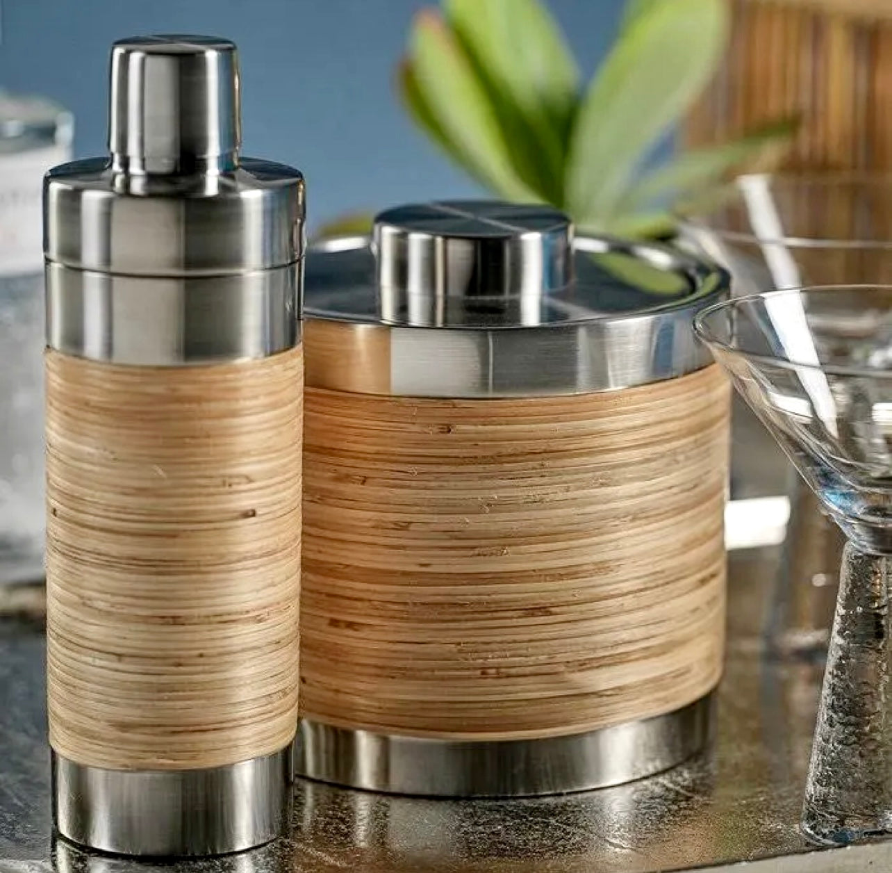 Rattan & Steel Ice Bucket