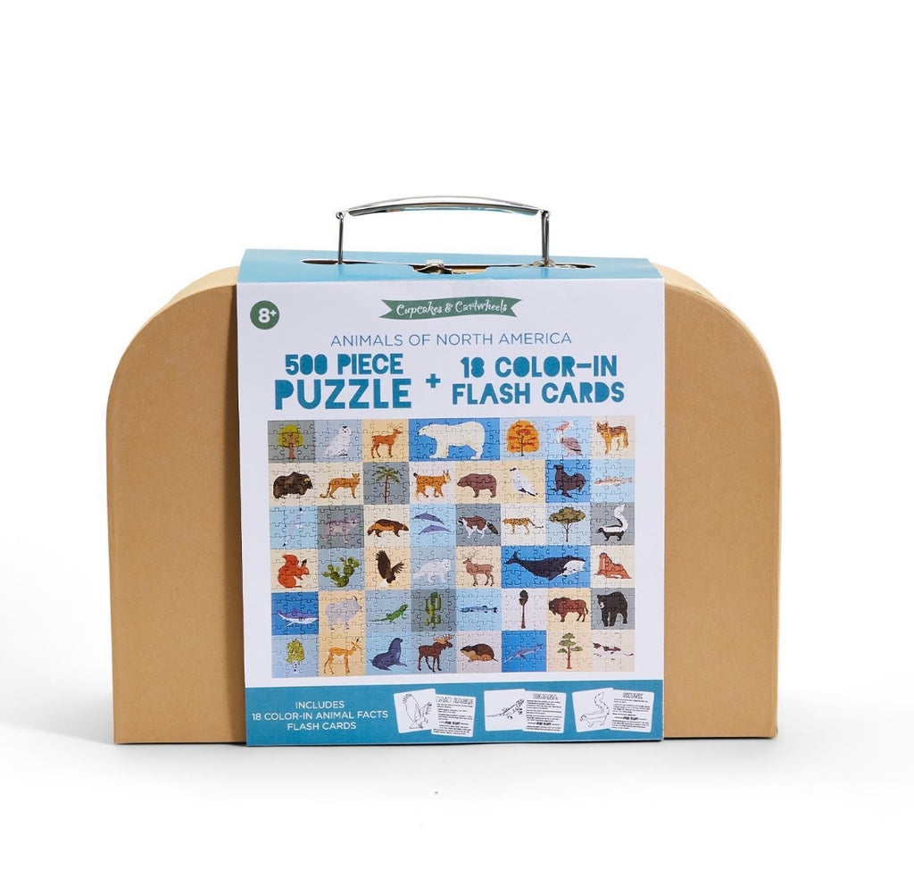 500 North American Animals Puzzle with Flashcards and Suitcase