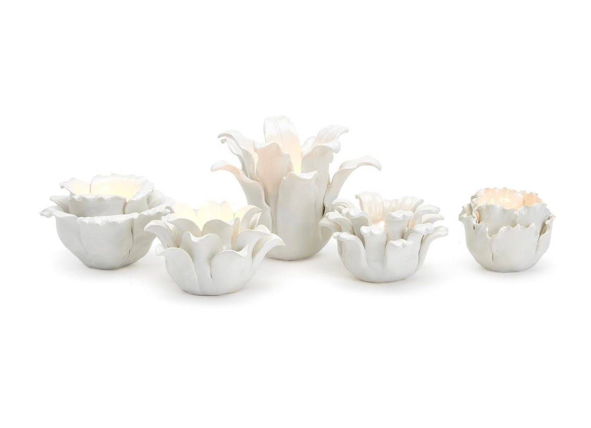 White Ceramic Succulent Tealight Candleholder - 5 designs