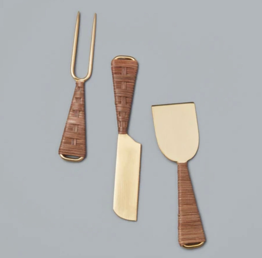 Warm Brown & Gold Cheese Knife Set