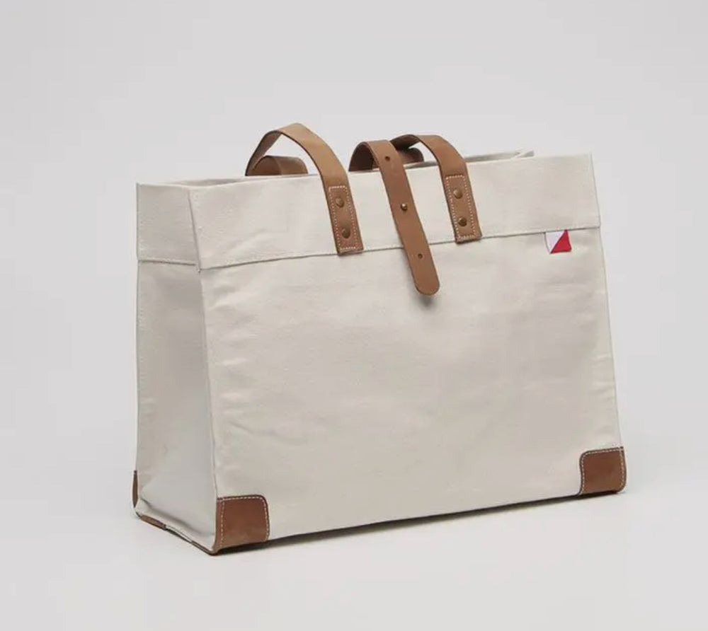 Carmel Heavy Canvas Tote Bag with Leather Trim