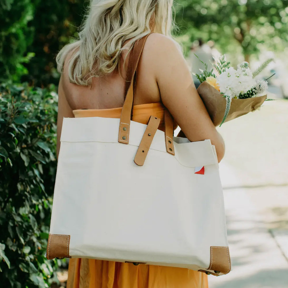 Carmel Heavy Canvas Tote Bag with Leather Trim