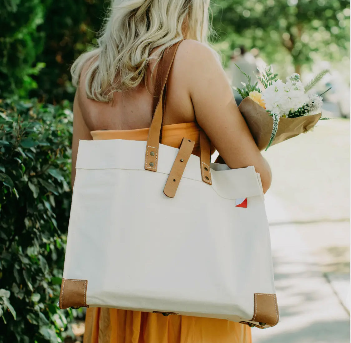 Carmel Heavy Canvas Tote Bag with Leather Trim