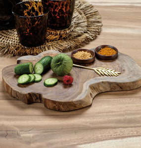 Teak Root Serving Board with Condiment Bowls