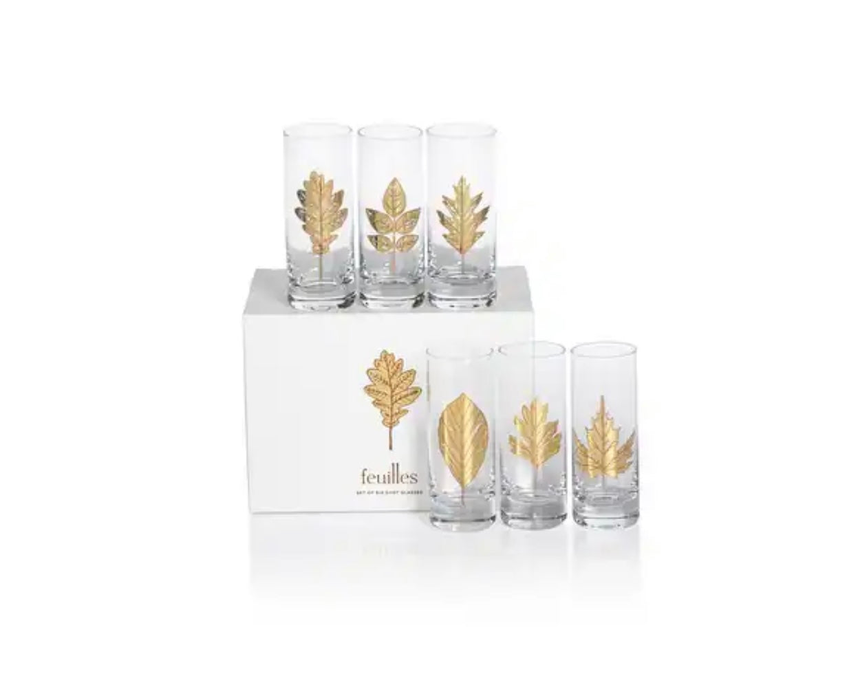 Gold Feuilles Shot Glass Set with Gift Box