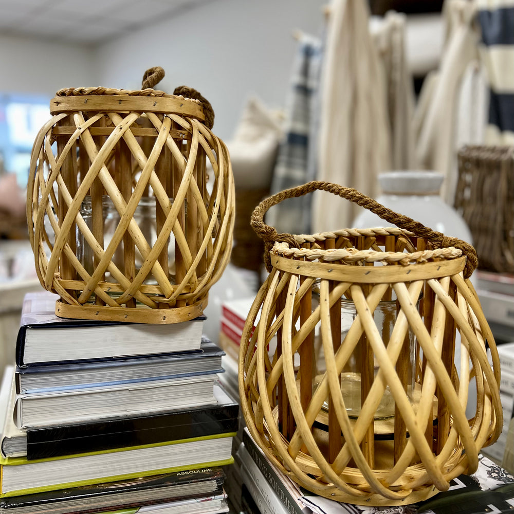Woven Lanterns with Glass Insert - set of 2