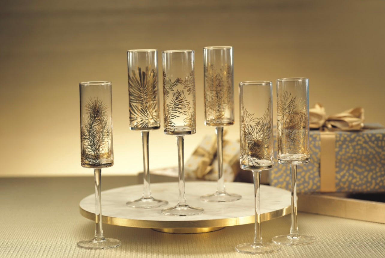 Golden Fir Champagne Flutes - set of 6