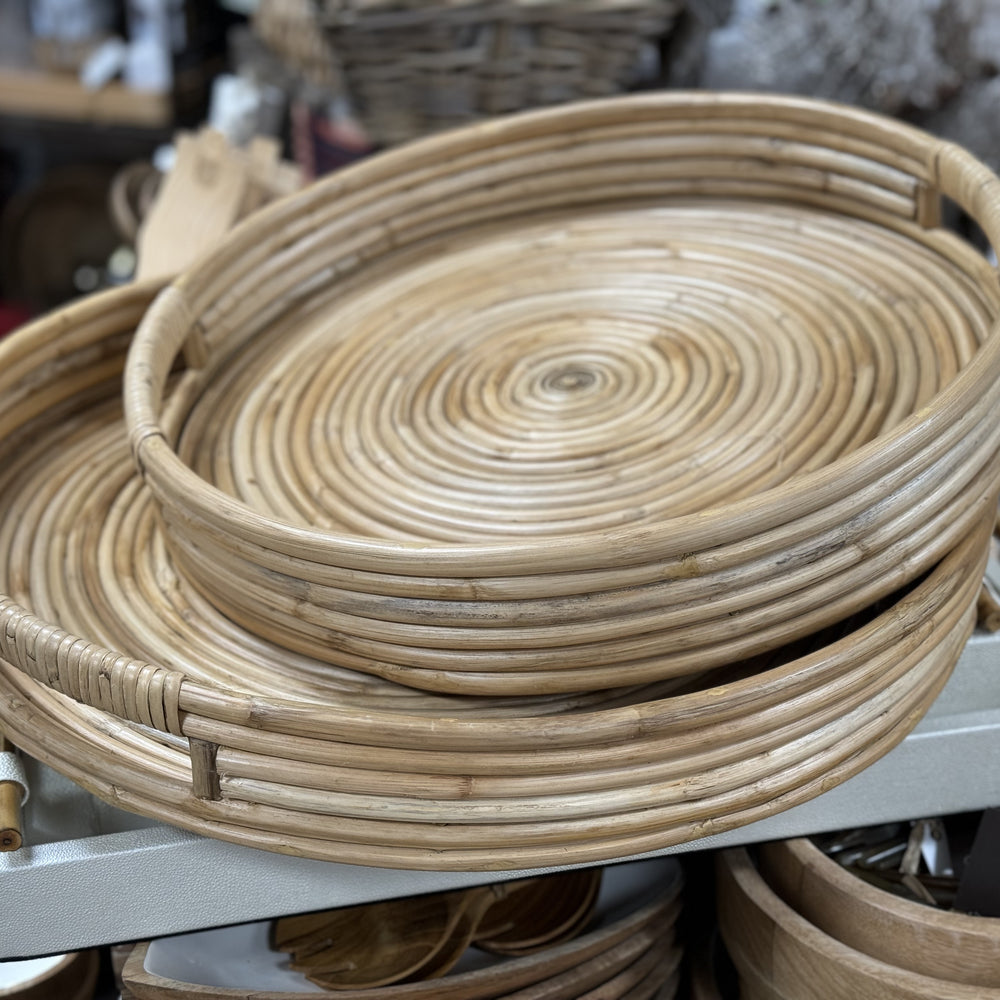 
                      
                        Cane Hand Crafted Round Trays in Two Sizes
                      
                    