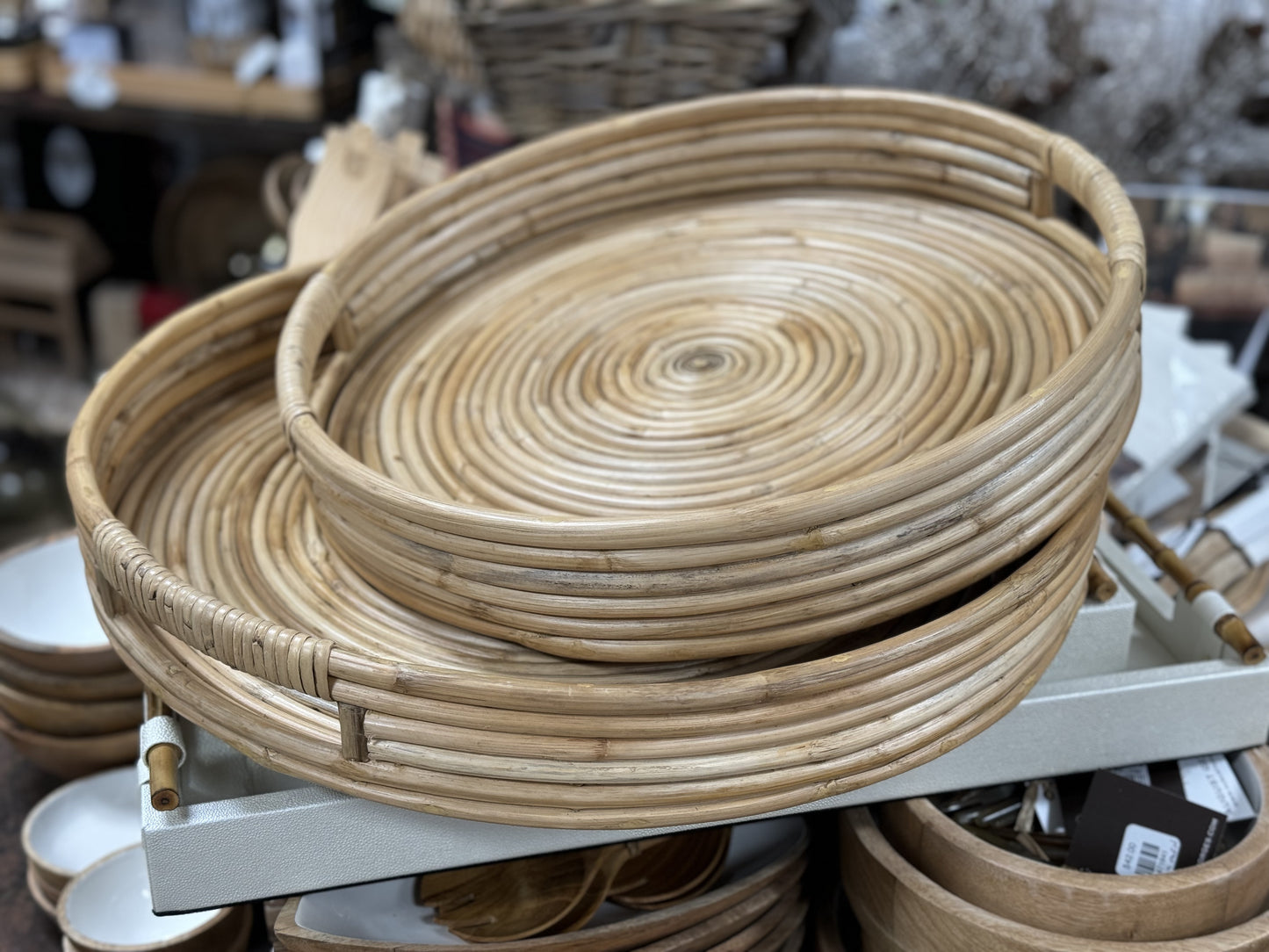 Cane Hand Crafted Round Trays in Two Sizes