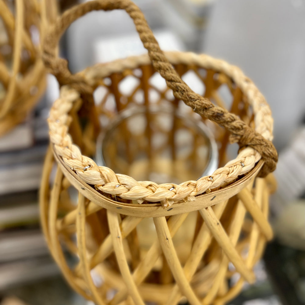 Woven Lanterns with Glass Insert - set of 2