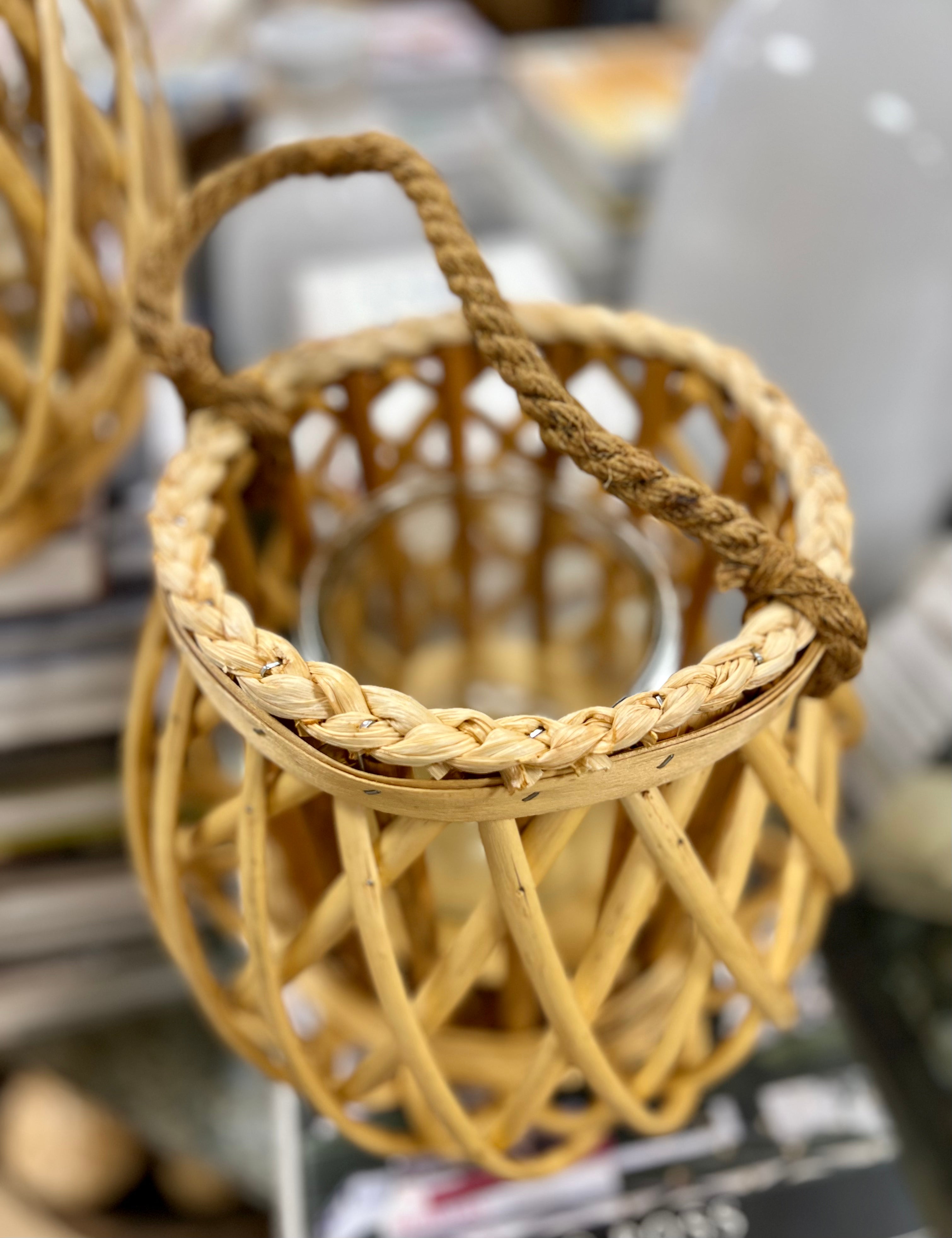 Woven Lanterns with Glass Insert - set of 2