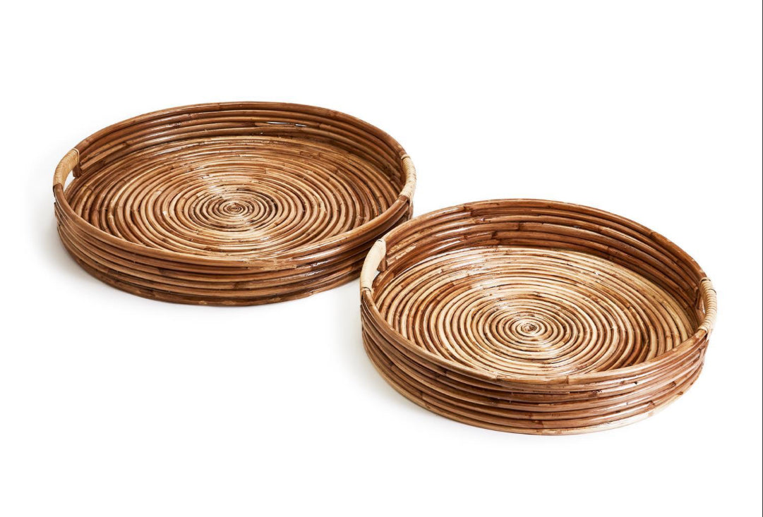 Cane Hand Crafted Round Trays in Two Sizes