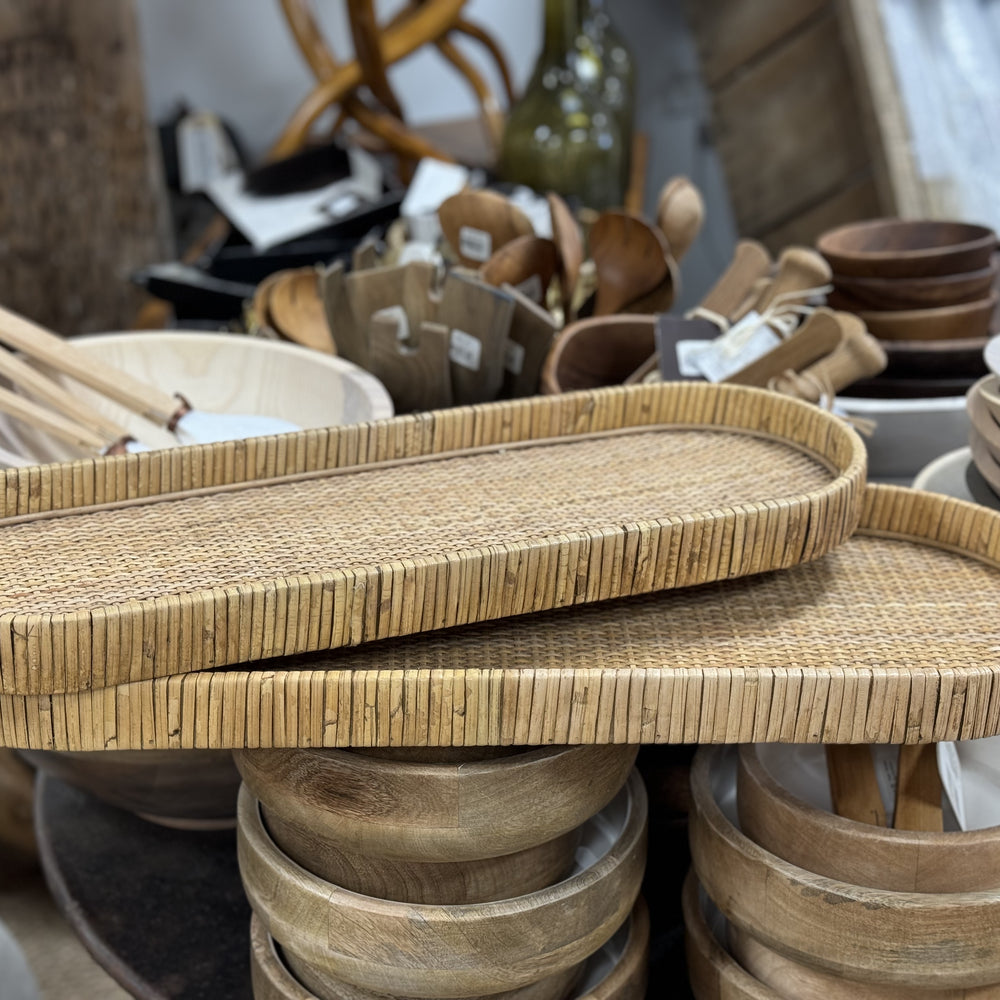 Hand-crafted Natural Rattan Oval Trays in Two Sizes