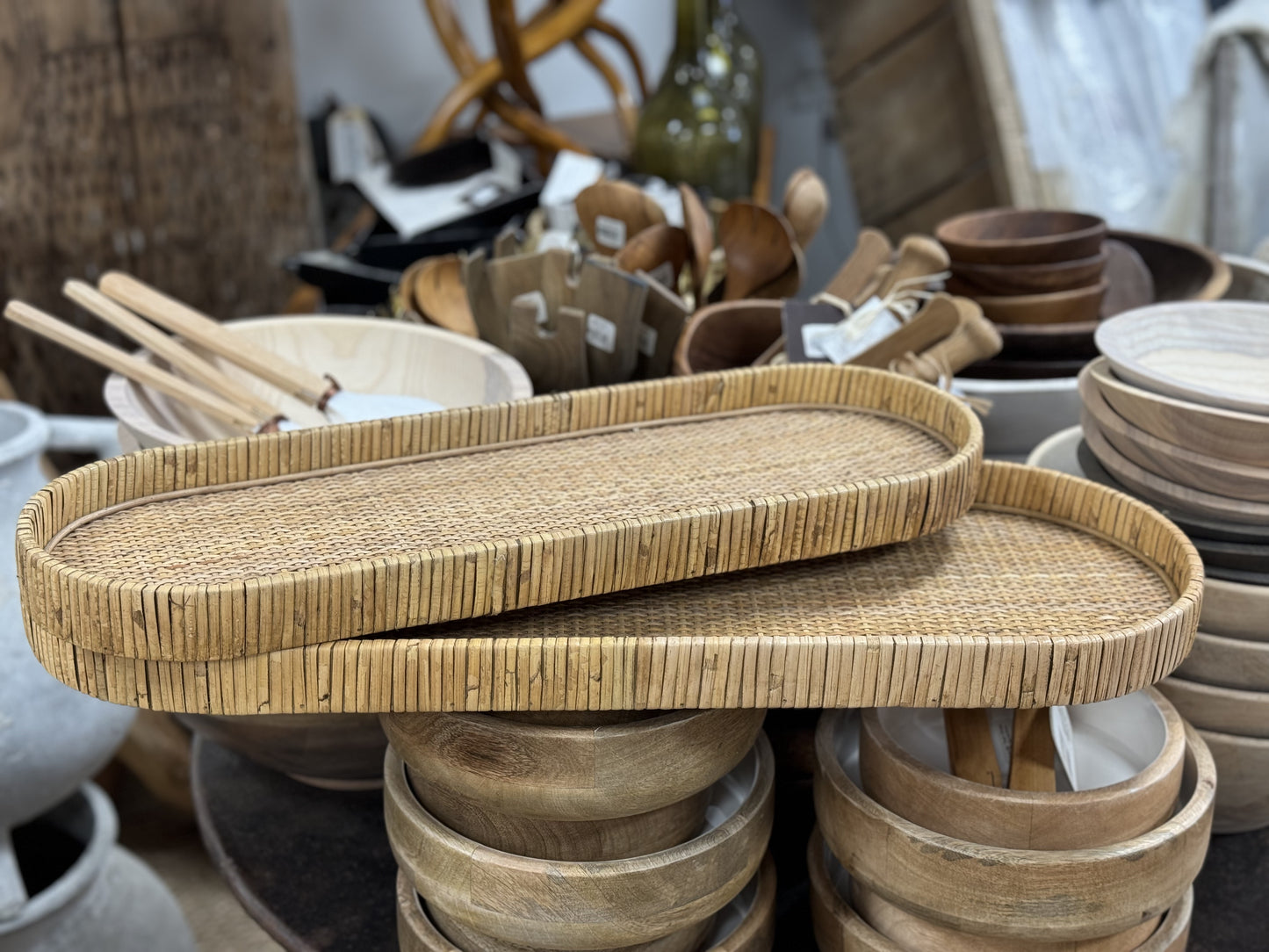 Hand-crafted Natural Rattan Oval Trays in Two Sizes