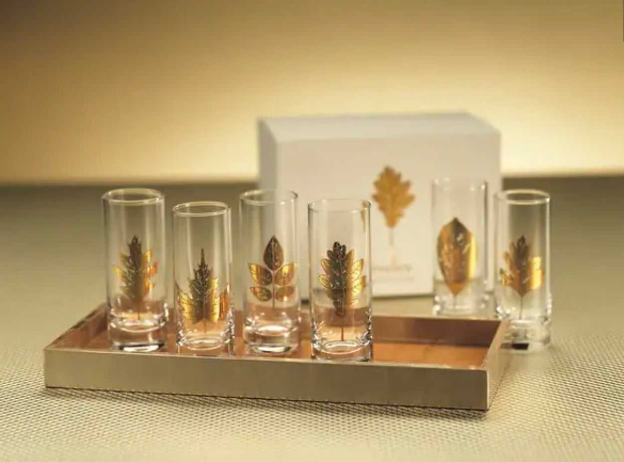 Gold Feuilles Shot Glass Set with Gift Box