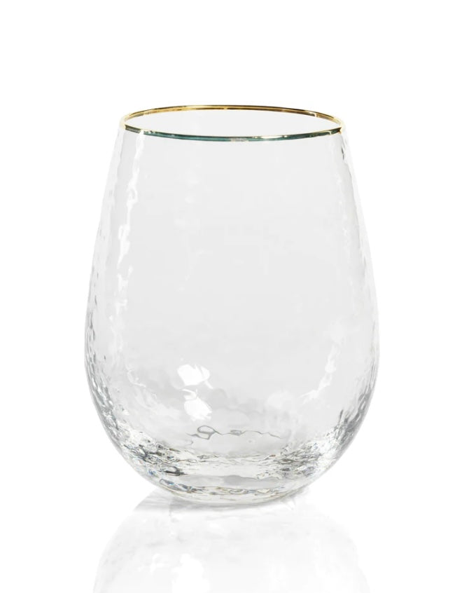 Hammered Stemless Glass w/Gold Rim