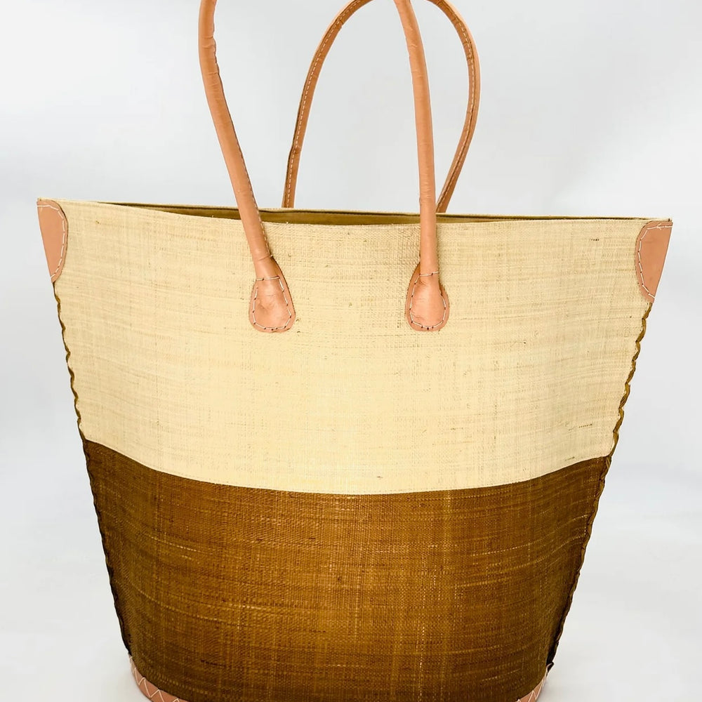 Natural and Tobacco Large Straw Tote Bag