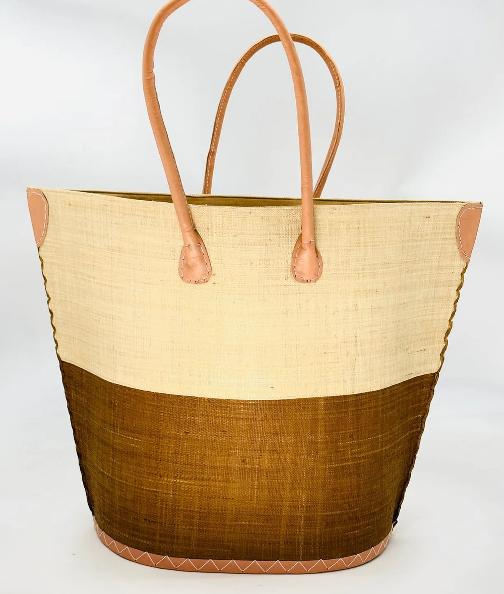 Natural and Tobacco Large Straw Tote Bag