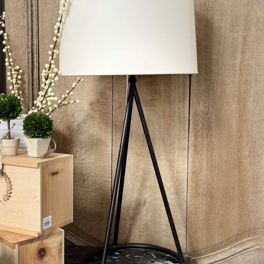 Nina Tapered Table Lamp in Aged Iron w/Nat'l Paper Shade