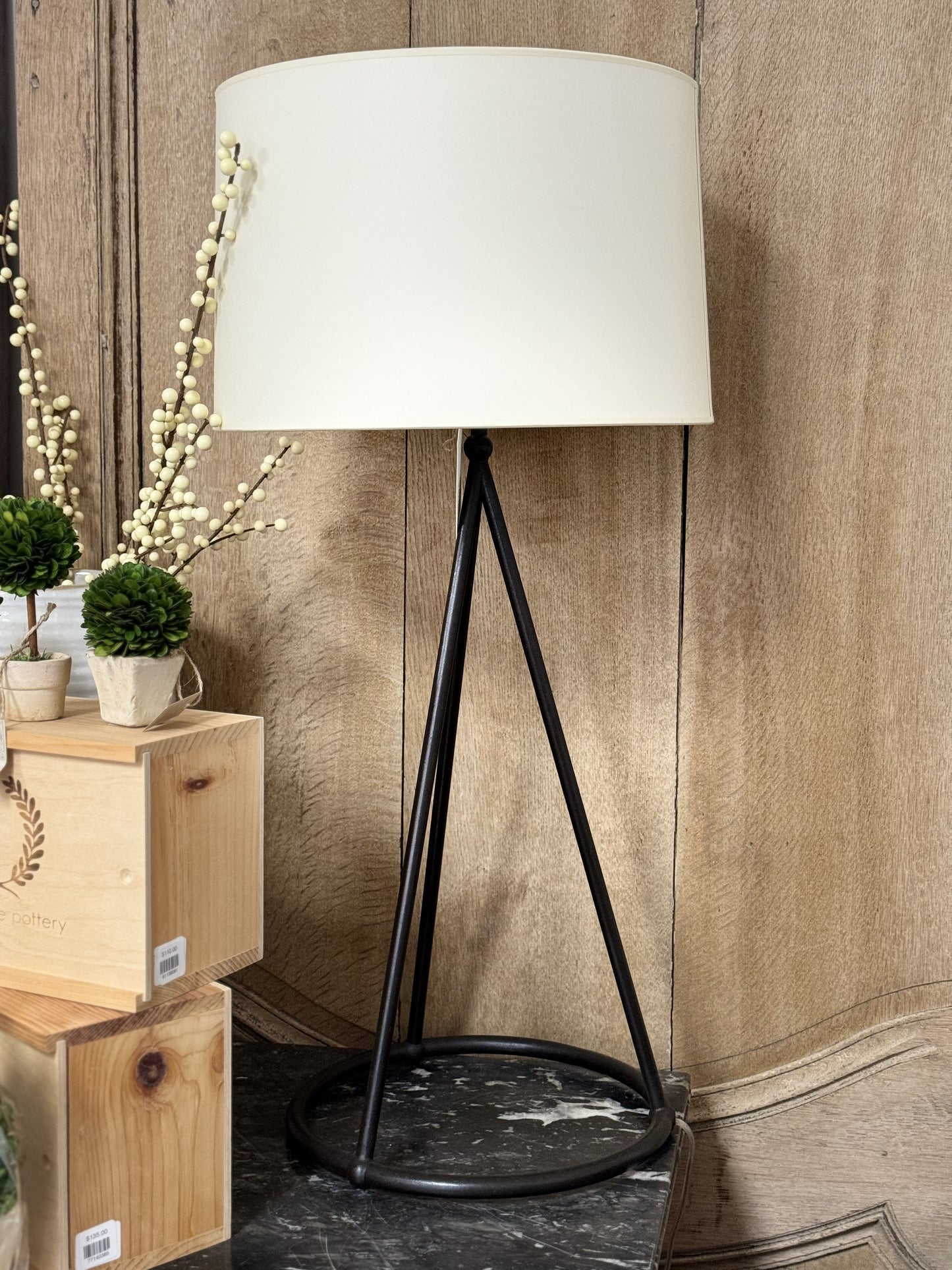 Nina Tapered Table Lamp in Aged Iron w/Nat'l Paper Shade