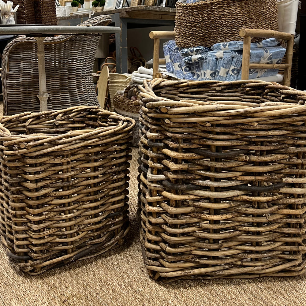 Set of Two Rattan Square Baskets