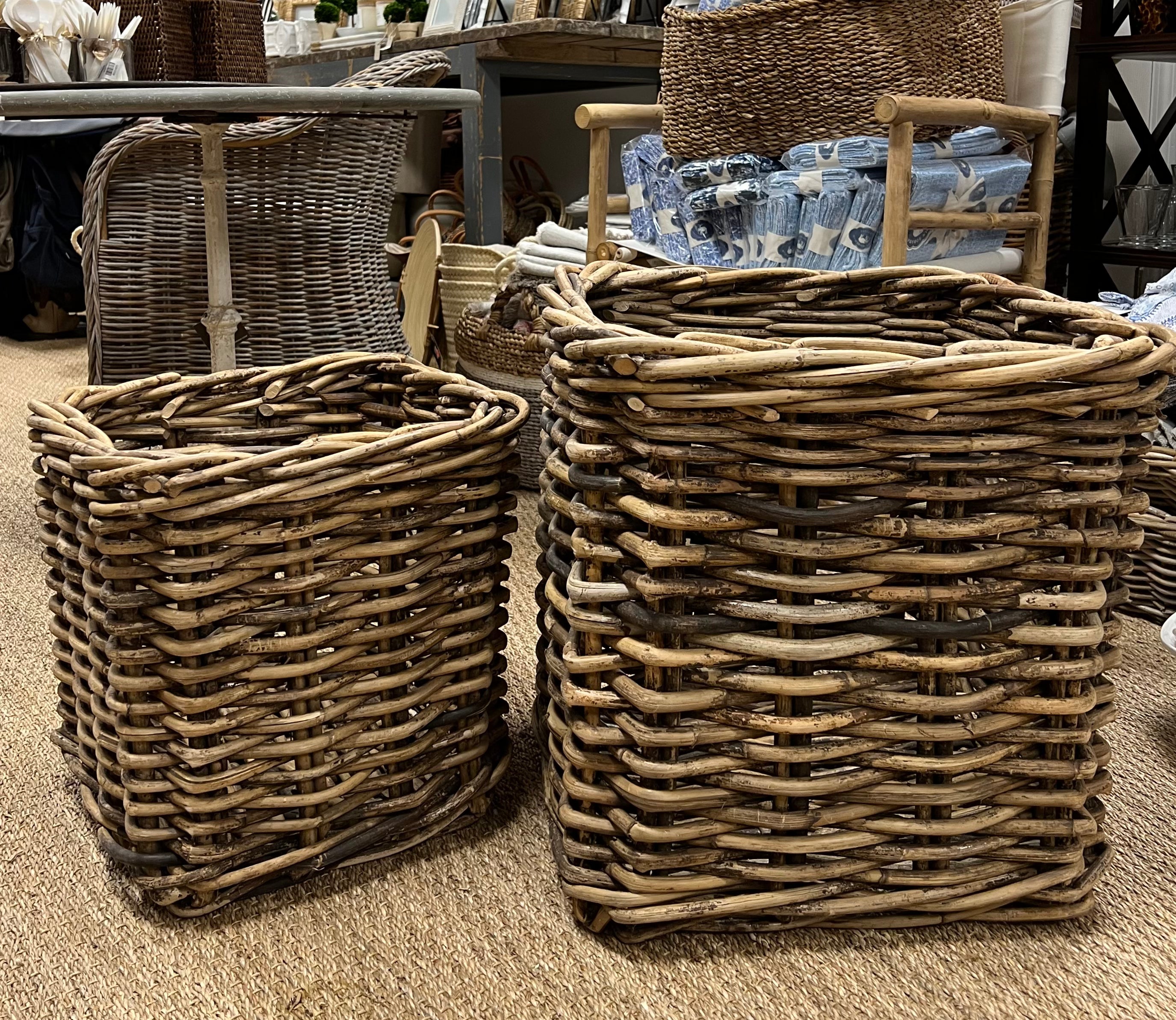 Set of Two Rattan Square Baskets