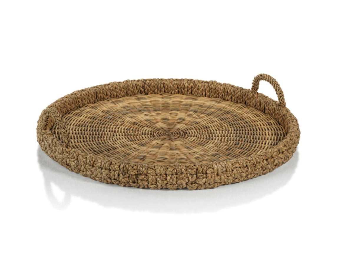 Braided Seagrass Tray with Glass Insert