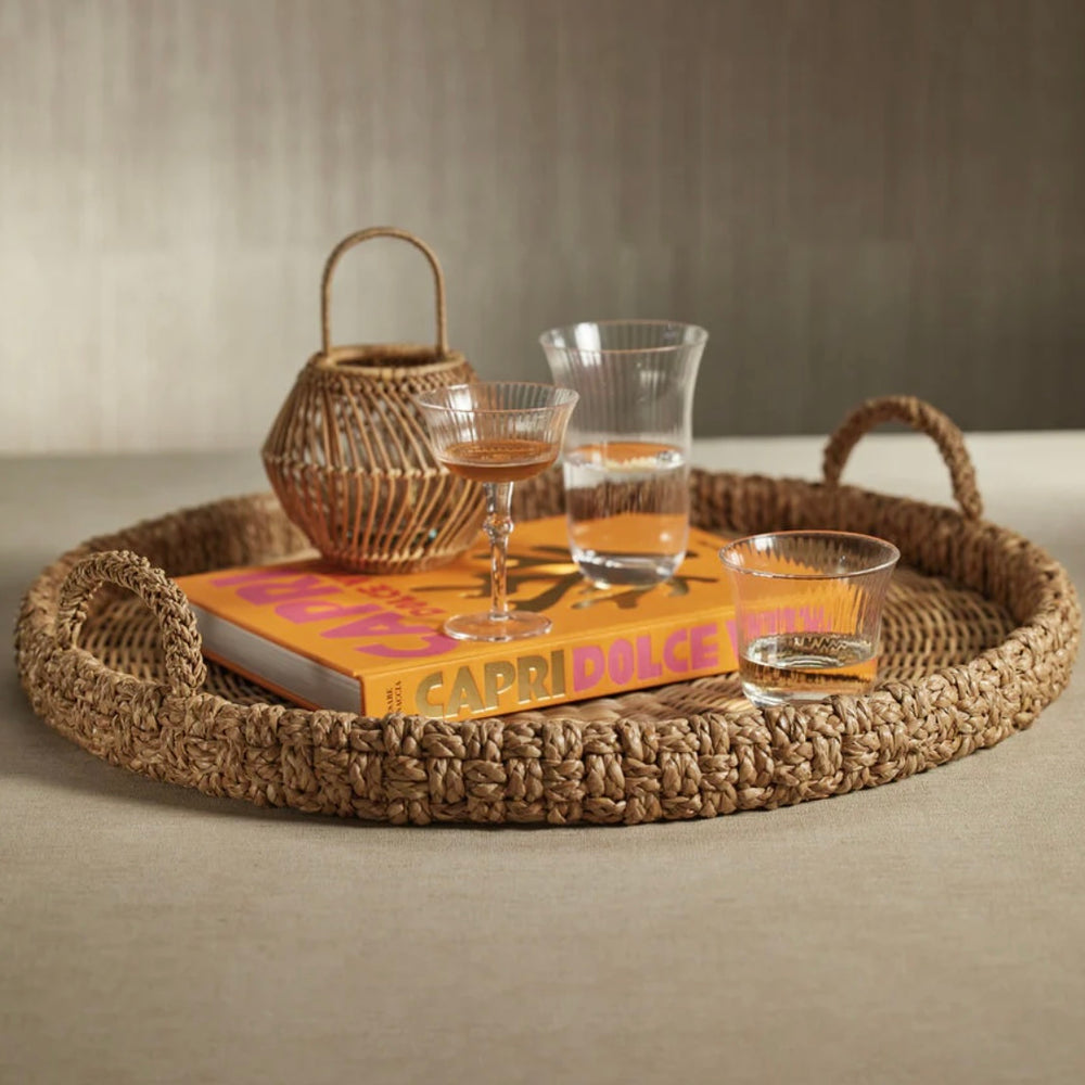Braided Seagrass Tray with Glass Insert