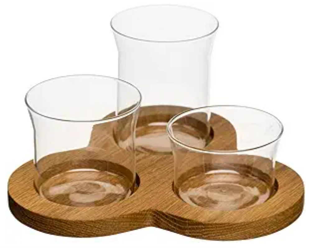 3 Section Oak Base with Glass Serving Set