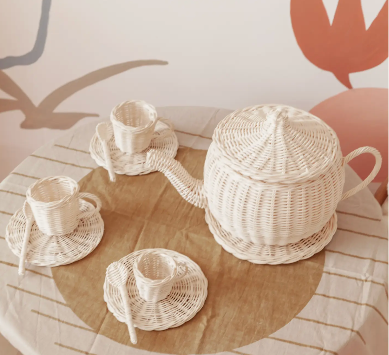 Kids Rattan Tea Set