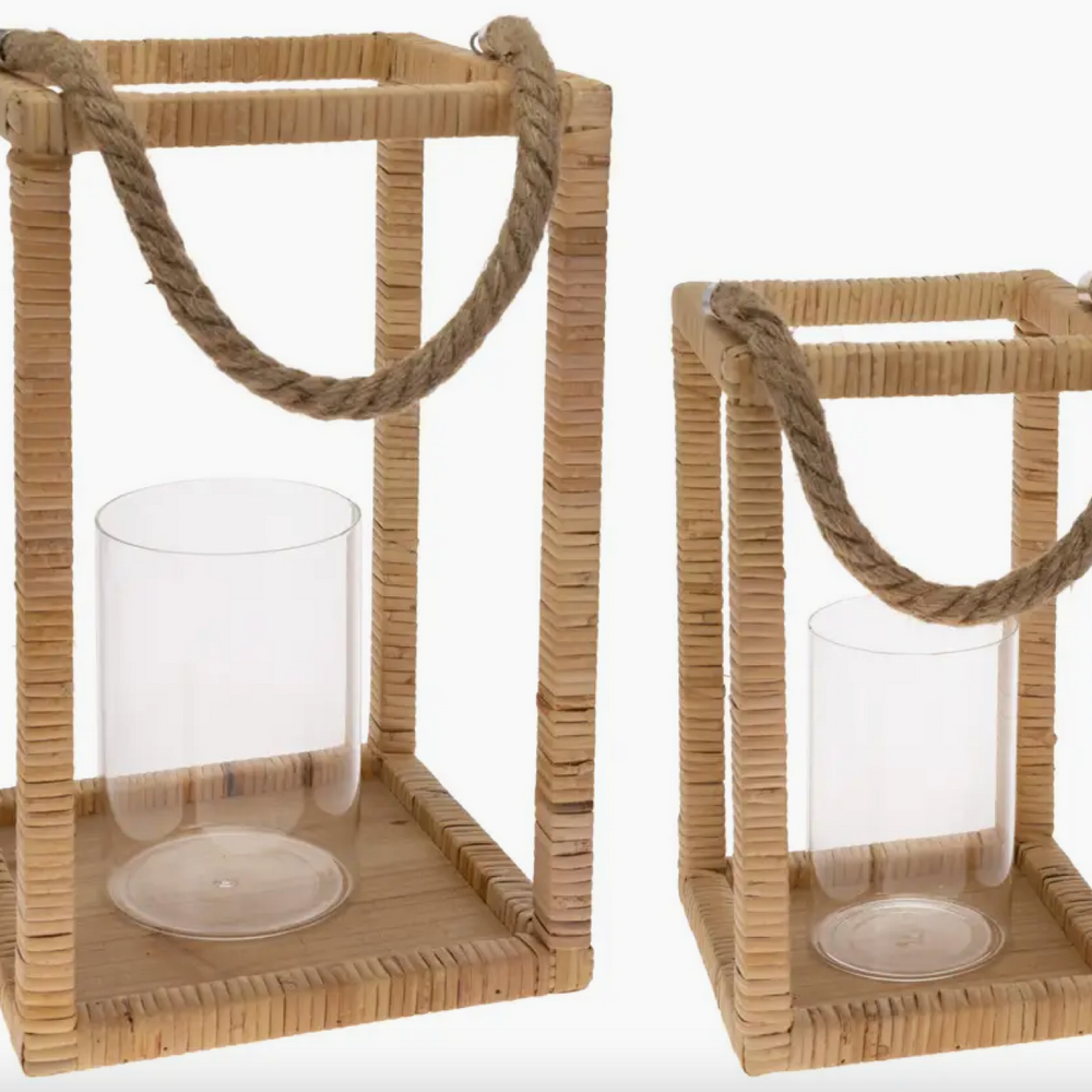 Natural Rattan Wrapped Lanterns - Set of 2!